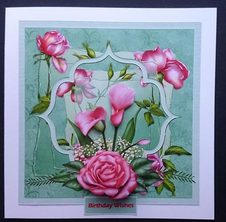 Deep Pink Rose 7x7 Card with Decoupage by Sue Soules