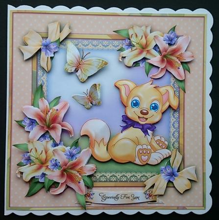 Spring Puppy with Lilies Flowers Card Mini Kit by Sue Soules