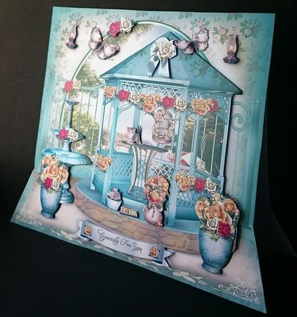 Garden with Turquoise Gazebo Card by Sue Soules