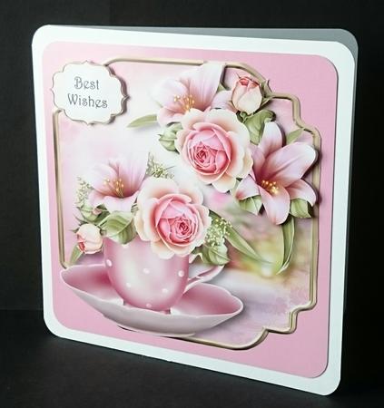 Roses & Lilies Teacup & Saucer - Shaped Topper by Sue Soules