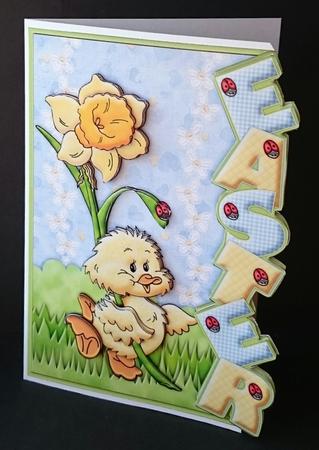 Easter Chick and Daffodil Over the Side Card by Sue Soules