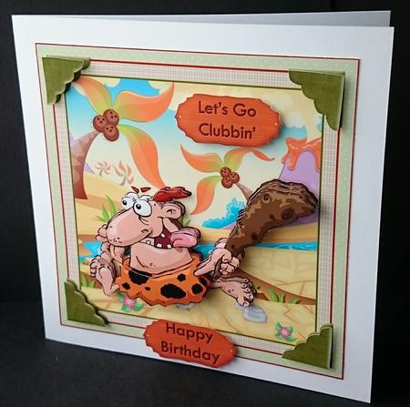 Stone Age Birthday Let's Go Clubbin' Topper Decoupage by Sue Soules