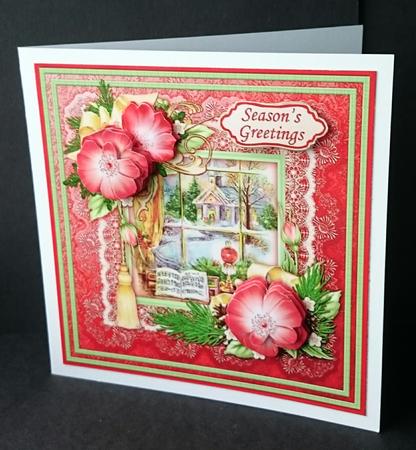Christmas Rose Frame & Church Through Window Decoupage by Sue Soules
