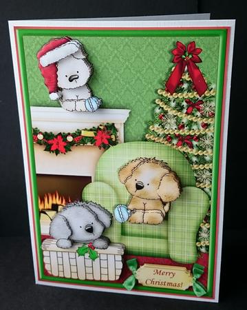 Playful Christmas Puppies Topper & Decoupage by Sue Soules