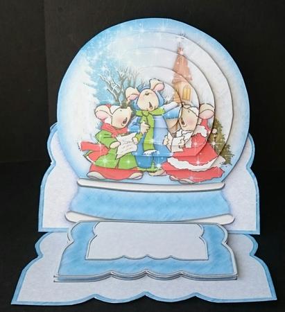 Carolling Mice Christmas Snow Globe Easel Card by Sue Soules