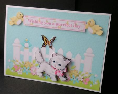 Wishing You a Purrfect Day Card Topper & Decoupage by Sue Soules