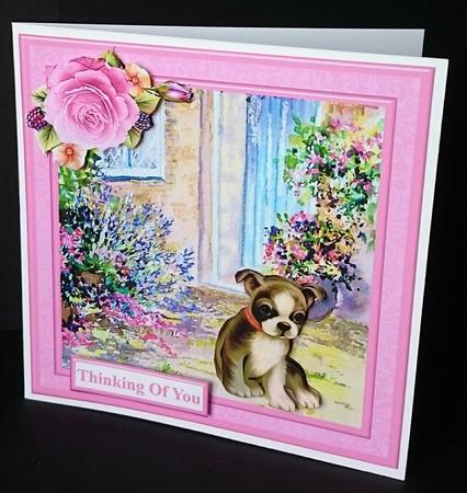 Cute Puppy Scene Topper & Decoupage by Sue Soules