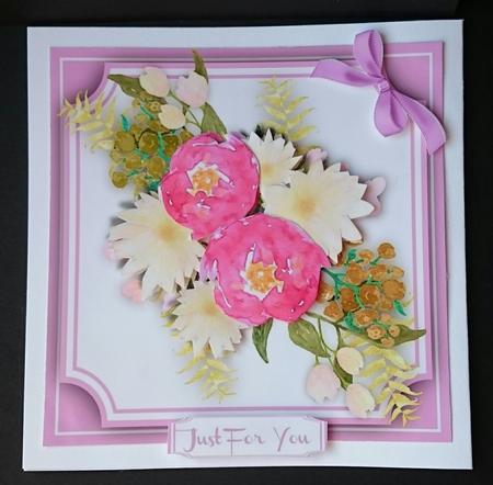 Beautiful Yellow and Oink Flowers on Cut Out Bracket  by Sue Soules