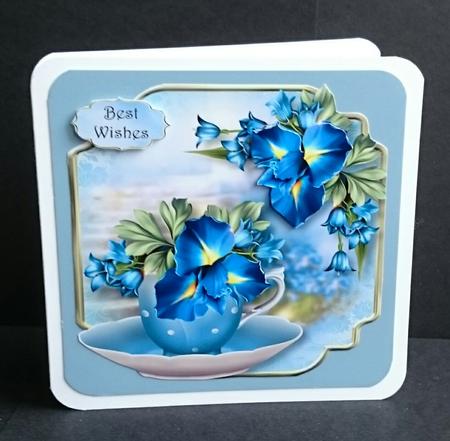 Beautiful Blue Iris Teacup & Saucer - Shaped Topper by Sue Soules