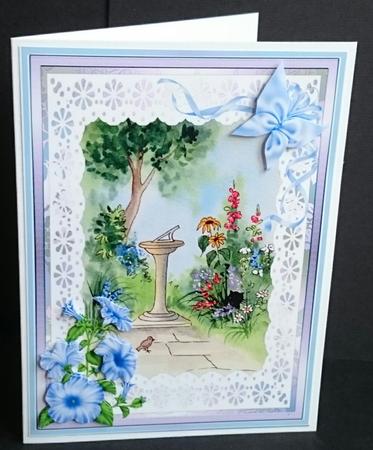 Cat by the Birdbath Watercolour Decoupage Sheet by Sue Soules
