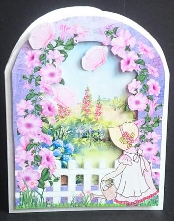 Blue Archway with Little Girl and Butterflies Decoupage by Sue Soules