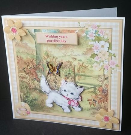 Cute Kitten Scene Card Topper & Decoupage by Sue Soules