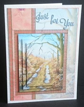 Country Lane Pyramid Decoupage Card with Tartan Ribbon by Sue Soules