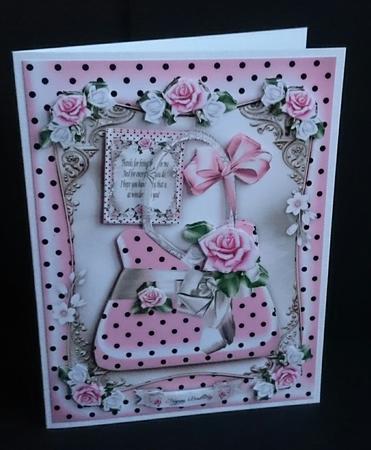 Pink Polka Dot Handbag with Roses Card by Sue Soules
