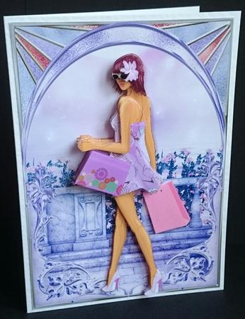 Archway Girls! Shopping in Purple Card Front and Decoupage by Sue Soules