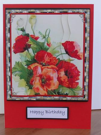 Poppy and Rinestones Wavy Card Front by Sue Taylor