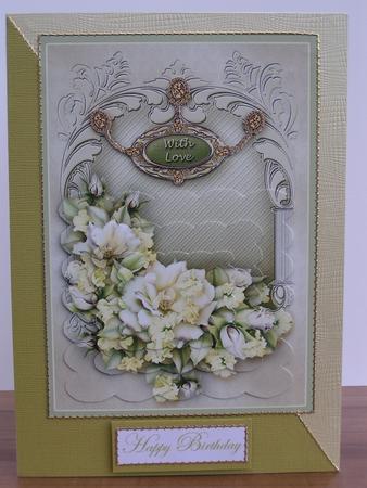 Vintage Cream Roses Bouquet, Scalloped Pyramage Sheet, Birthday by Sue Taylor