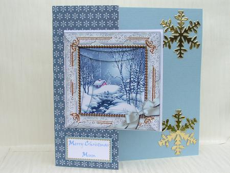 Blue Winter Walk Square Spiral Rounded Edge Stacker by Sue Taylor
