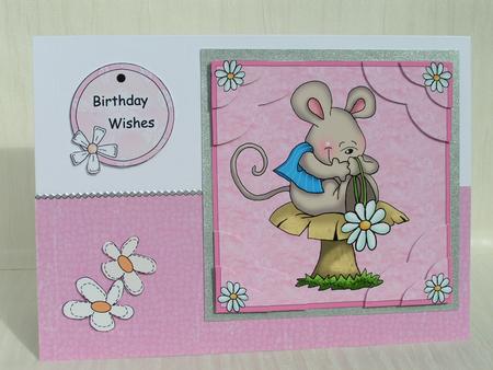 Mouse & Daisy on a Toadstool - Topper with Quatro Corners by Sue Taylor