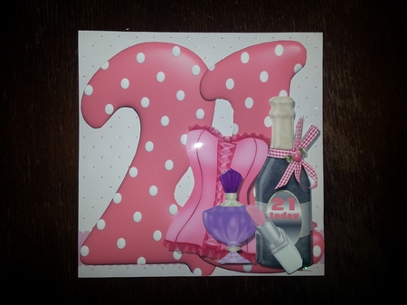 21st Large Shaped Card Front with Decoupage by Sue Tonkins