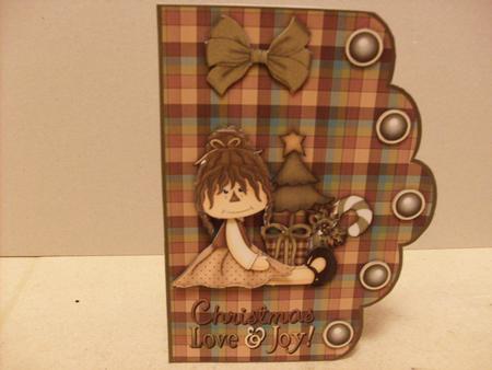 Little Raggedy Christmas Girl Scallop Card Front by Sue Wright