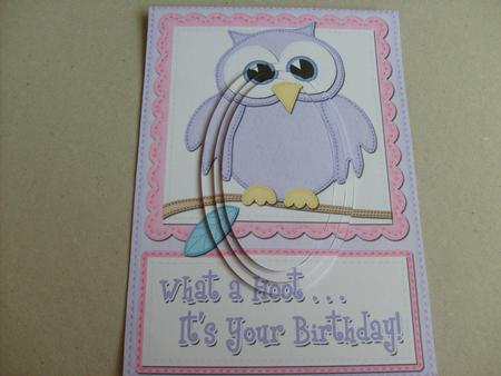 A5 What a Hoot Owl Birthday Oval Pyramage Topper by Sue Wright