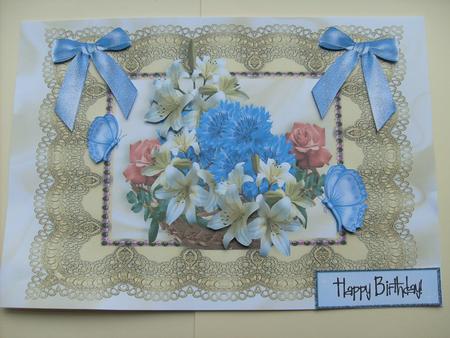 Basket of Summer Flowers on Vintage Lace A4 by Sue Wright