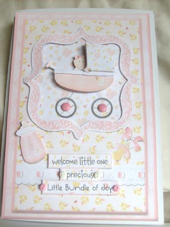 Welcome Little One Baby Girl Card Front with Decoupage by Sue Wright