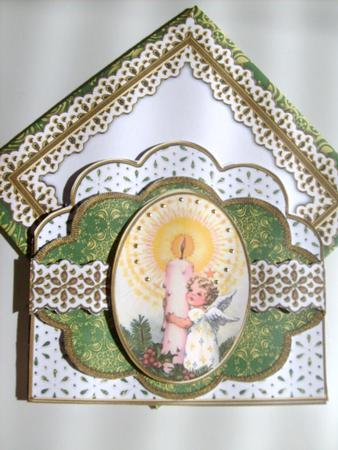 Candle Angel Green Anglaise Scallop Step by Step 3D Card Kit by Sue Wright