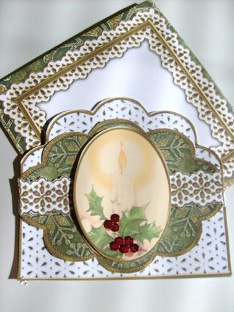 Single Candle Green Silver Scallop Step by Step 3D Card Kit by Sue Wright