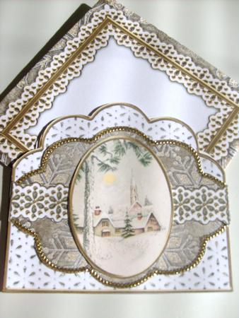 Winter Pub Grey Anglaise Scallop Step by Step 3D Card Kit by Sue Wright