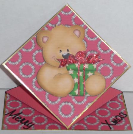 Xmas Teddy with Gift by Sue Turner