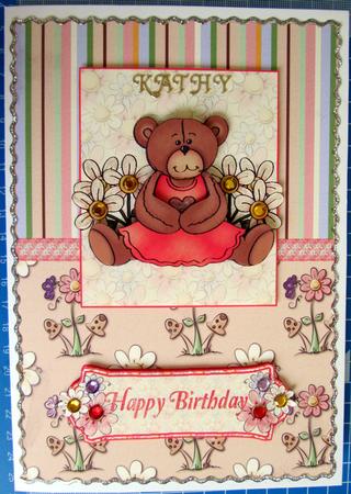 Birthday Flower Bear Decoupage Quick Card by Sue Way