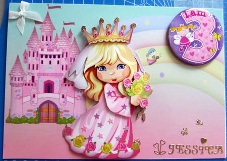 Little Princess and Her Castle Card Front Decoupage by Sue Way