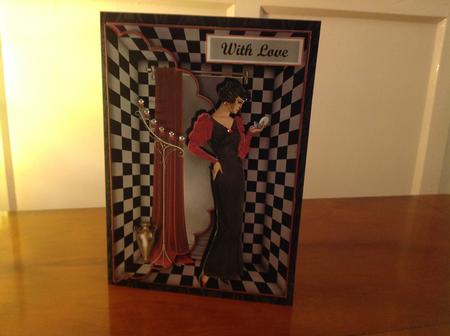 Black and Red Elegance Art Deco Scalloped Edge Envelope Card by Susan Armishaw