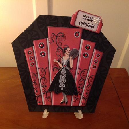 Art Deco Panels in Red with Elegant Lady with Fan by Susan Armishaw