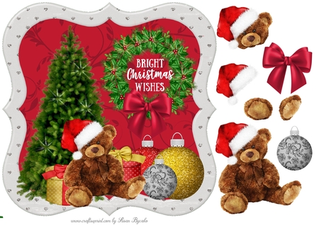 Teddy Bear and Presents Decoupage  by Susan Byczko