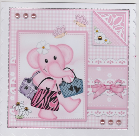 8 x 8 Lola Elephant & Lace Scalloped Corner Topper by Susan Cummings