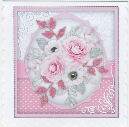  Beautiful Pink Roses and Glitter  Leaves by Susan Cummings