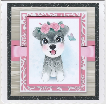 Gorgeous Grey Dog With Roses 8x8 by Susan Cummings