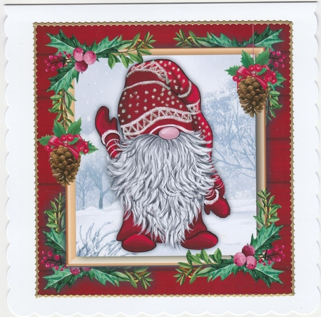 Gorgeous Festive Red Gnome 3 8x8 by Susan Cummings