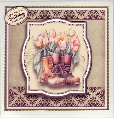 7x7 Floral Boots 4 Card Front, Topper and Sentiments  by Susan Cummings