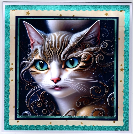 Fantasy Cat 02 (Light) - 3D Decoupage kit + Insert & Gift Tag by Susan Cummings