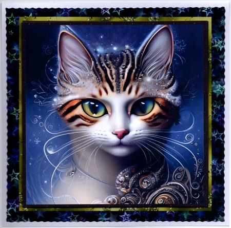 Fantasy Cat 03 (Dark) - 3D Decoupage kit + Insert & Gift Tag by Susan Cummings
