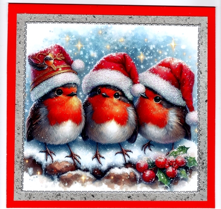 3 Cute Christmas Robins .9 Piece 7x7 Complete Kit by Susan Cummings