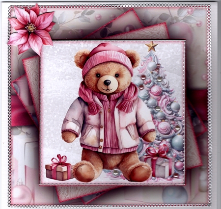 Pink Christmas Teddy 2 Mini Kit 7x7 by Susan Cummings