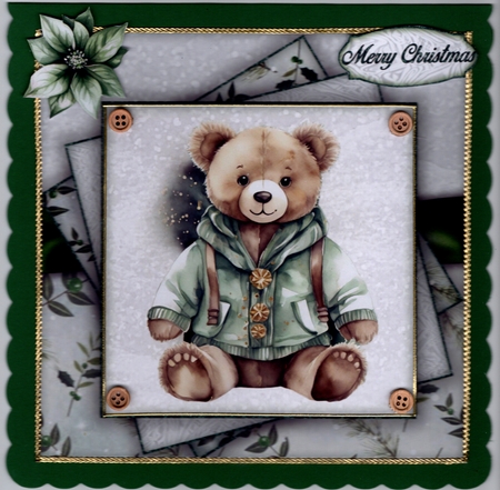 Green Christmas Teddy 2 Mini Kit 7x7 by Susan Cummings