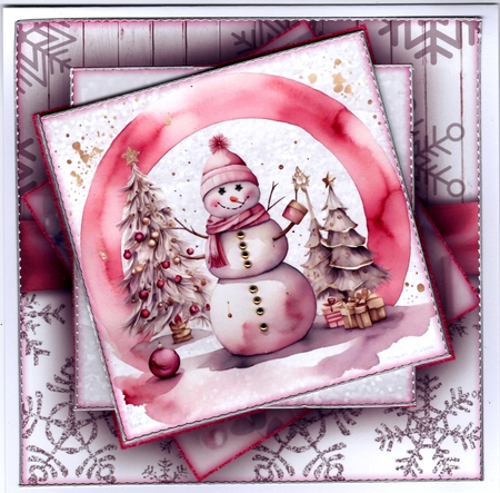 Pink Snowman 2 Mini Kit 7X7 by Susan Cummings
