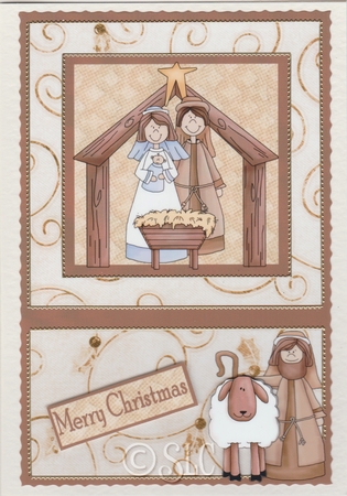 Christmas Nativity with Shepherd Pyramid Card by Susan Cummings