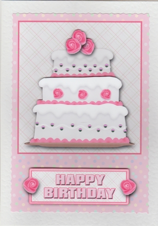 Pink Roses Happy Birthday Cake Card Front by Susan Cummings